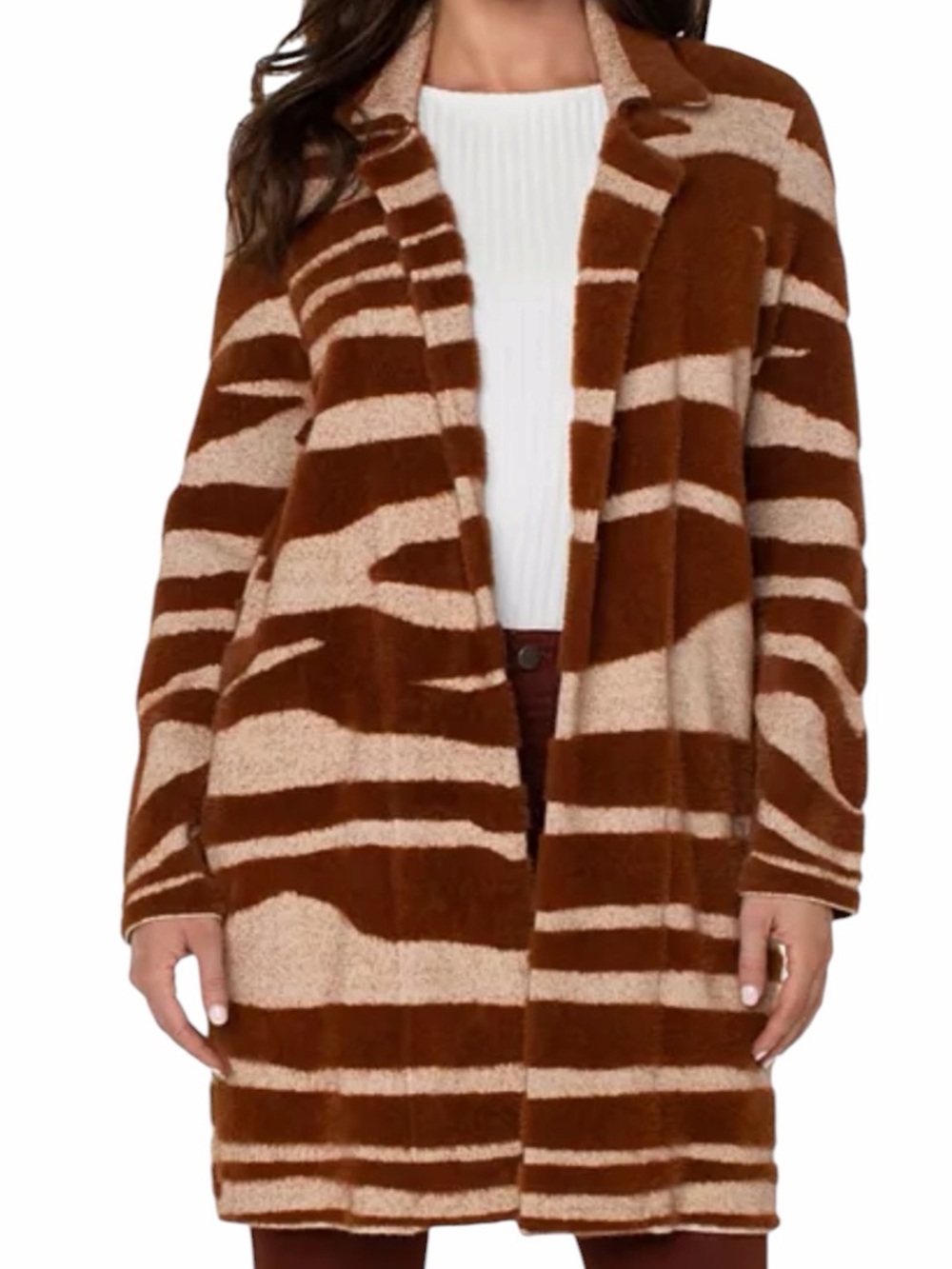Liverpool Brown & Cream Zebra Striped Open-Front Cardigan Coatigan L